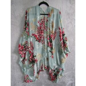 Womens Light Blue Floral Open Front Kimono Cardigan O/S